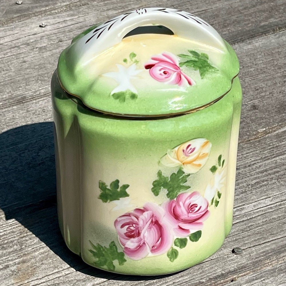 Vintage Limoges Hand Painted Floral China Lid Biscuit Cookie Jar Roses Canister - Picture 3 of 12